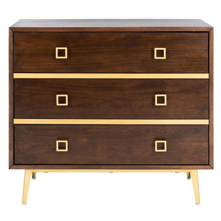 Safavieh Katia 3 Drawer Chest; Walnut & Gold CHS6413D